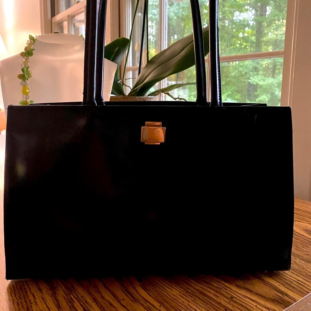Vintage FURLA Black Leather Tote